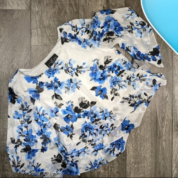 Alex Evenings Blue Flutter Sleeve Blouse - Picture 3 of 7